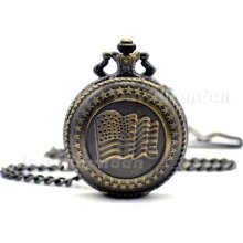 Fashion Classic Dajg Antique American Flag Retro Quartz Necklace Pocket Watch
