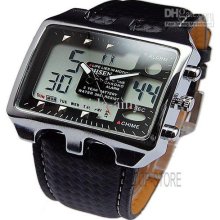 Fashion Digital Sports Wrist Watch Ohsen Leather Day Date Alarm Anal