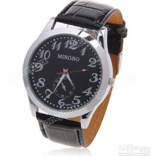 Fashion Mingbo M064 Men's Black Round Dial Quartz Hours Analog Numer