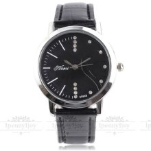 Fashion Smart Lady Wristwatch Women Casual Quartz Analog Black Pu Leather Strap