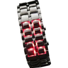 Fashion Unique Lava Style Iron Samurai Red LED Light Men Bracelet Wrist Watch