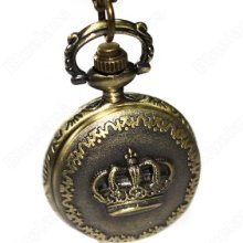 Fashion Vintage Bronze Queen Crown Pocket Pendant Necklace Watch