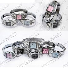 Fashion Wholesale Watch 1ps Stainless Steel Cz Rhinestone Bangle Bracelets