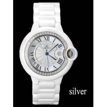 Fashion Women Round Quartz Watch Coating Crystal Ceramic Silver Rosegold 1102