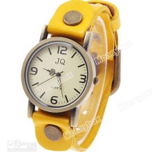 Fashionable Jq Genuine Leather Women's Watch Numerals And Strips Hou