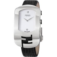 Fendi Watches Women's Fendi Large Chameleon White Dial Black Calfskin