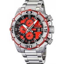 Festina Mens Tour De France Stainless Watch - Silver Bracelet - Red Dial - F16599-8
