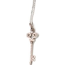 Fiery 14k White Gold .10 Cttw Diamond Key Pendant & Necklace 16 Inches
