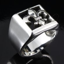 Fleur De Lis Square Big Huge Ring All Size 925 Sterling Silver Tattoo Biker