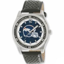 Football Watches - Men's Denver Broncos Stainless Steel NFL Watch and Leather Strap