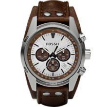 FossilÂ® Brown Leather Cuff Watch