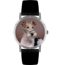 Fox Terrier Black Leather And Silvertone Photo Watch #R0130039