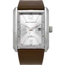 French Connection Men's Quartz Watch With Silver Dial Analogue Display And Brown Leather Strap Fc1091st