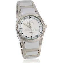 GEMAX 6203 Round Dial Watch with Rhinestone Decoration (White)