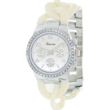 Geneva Platinum Women's 3421.White.Silver Two-Tone Ceramic Quartz ...