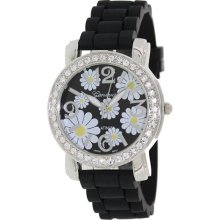 Geneva Platinum Women's 9521.Silver.Black Black Silicone Quartz W ...