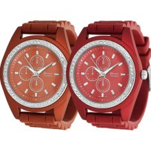 Geneva Platinum Womens Rhinestone Chronograph Silicone Watch Orange