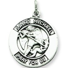 Gent's Ladies .925 Sterling Silver St. Michael Antiqued Pendant For Necklace