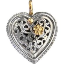 Gerochristo 1250 Solid Gold & Sterling Silver Filigree Heart Pendant