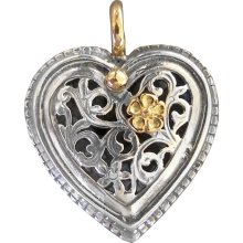 Gerochristo 1250 - Solid Gold & Sterling Silver Filigree Heart Pendan