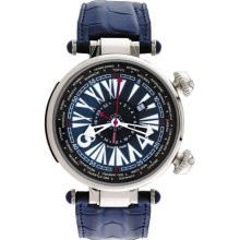 Gio Monaco Men's 373-A Geopolis Blue Dual Time Alligator Leather ...
