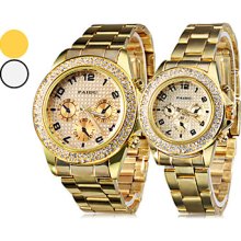 Gold Pair of Steel Analog Quartz Couple's Watches