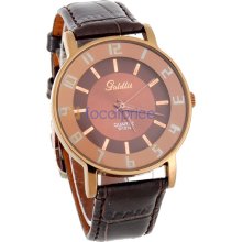 Goldlis W1014 Men's Brown Square-Tone Case Brown Leather Strap Analog Watch