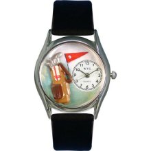Golf Bag Black Leather And Silvertone Watch #S0820010