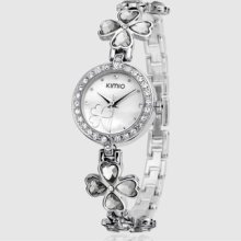 Gorgeous Ladies Austrian Crystal Love Clover Stainless Steel Wrist Watch White