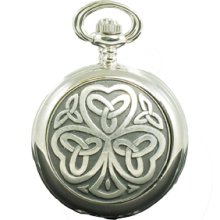 Great Gift: Scotland Pocket Watch Quartz Battery Half Hunter Men Irish Shamrock