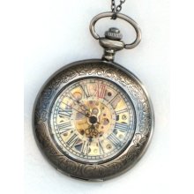 Groomsman Gift - Steampunk Pocket Watch - DELUXE SHERLOCK HOLMES - Necklace - Mechanical - Gray Silver - Neo Victorian - GlazedBlackCherry
