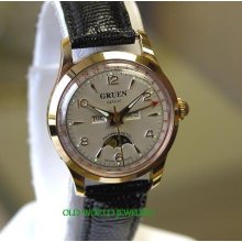 Gruen Triple Date Moon Phase Wristwatch - New Old Stock