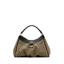 Gucci Brown Canvas D Gold Medium Hobo Bag