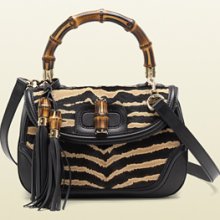 Gucci new bamboo zebra print calf hair top handle bag