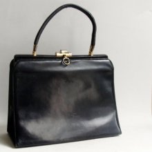 Gucci purse / vintage 1960s Gucci handbag / black leather handbag / vintage designer / Gucci bag