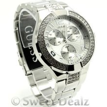 Guess G12557l Crystal Silver Satinless Steel Prism Women's Watch -