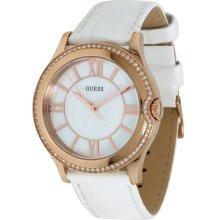 Guess U11679L1 White Leather Band Women's Watch High Status Shine