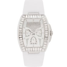 Guess White Leather Strap Ladies Watch U15025L2 - White - White Gold