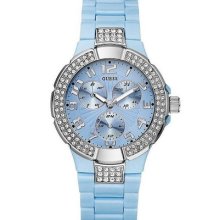 Guess Women Baby Blue Multifunctional Watch U11622l2 Comes With Guess Box