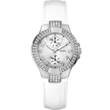 Guess Women White Crystal Watch U10580l1 With Original Guess Box