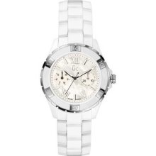 Guess Women's Ceramic Case Date White Ceramic Sapphire Glass Watch X69001l1s