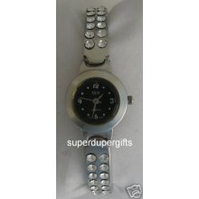 Gx Crystal Silver Ladies Watch - - Black Face