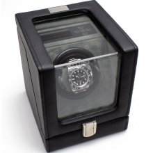 Heiden Vantage Single Watch Winder with LCD - Black Leather