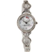 Hello Kitty Kids Round Rhinestone Mother Of Pearl Watch