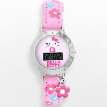 Hello Kitty Silver Tone Digital Flower Charm Watch - Kids