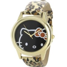 Hello Kitty Simmons Womens Watch Gold Black Dial Leopard Print Polyurethane