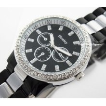 Henley Ladies Crystal Set Sports Bracelet Watch, Black & Silver Tone, Gift Boxed
