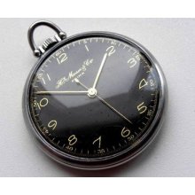 Henry Moser Wwii 1940`s Swiss Pocket Watch Central Sec/st.steel Case V.g.cond
