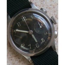 Heuer Chronograph Military Wristwatch Load Manual Steel Case 36 Mm. Running