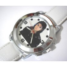 Hip Hop Big Case Leather Band Michael Jackson Men's Watch White